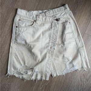 We The Free Cream Distressed Mini Skirt